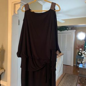 Betsy & Adam Navy Embellished Cold Shoulder Dress 14W